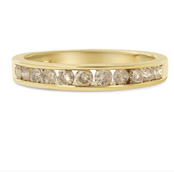 Haus of Brilliance 14K Yellow Gold Plated Champagne Diamond 11 Stone Band Size 6